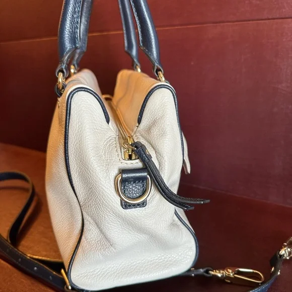 Kate Spade Blue & White Leather Satchel handbag hadlen grant park cement navy - Picture 6 of 16